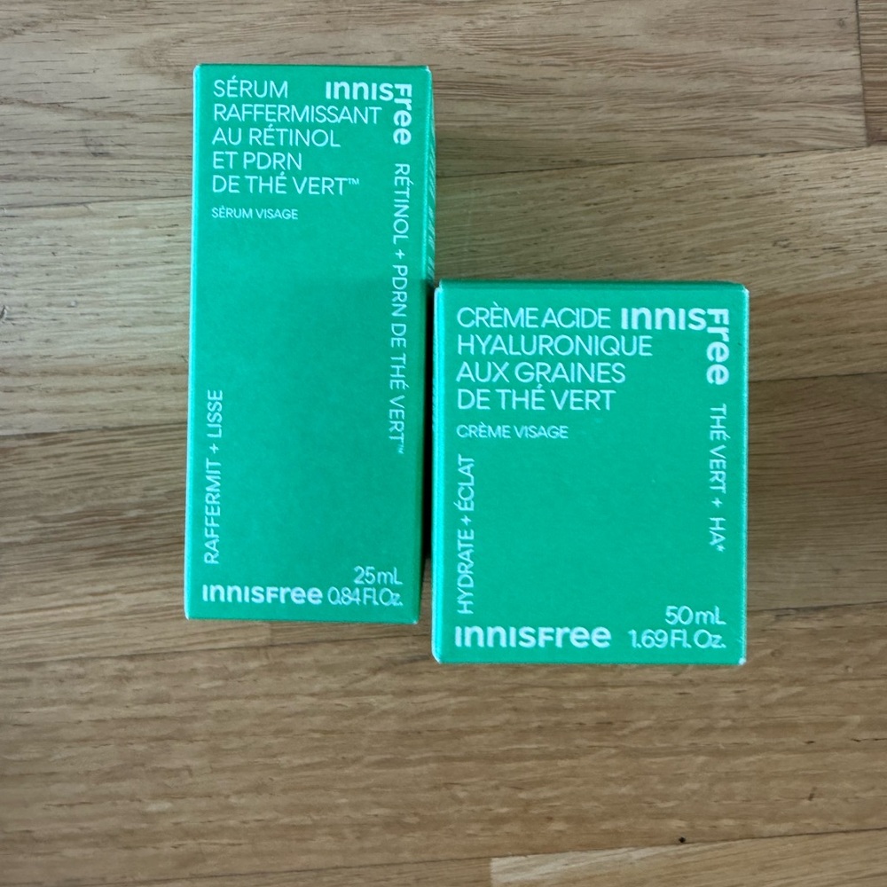 Innisfree bundle green tea seed hyaluronic cream and retinol serum NIB